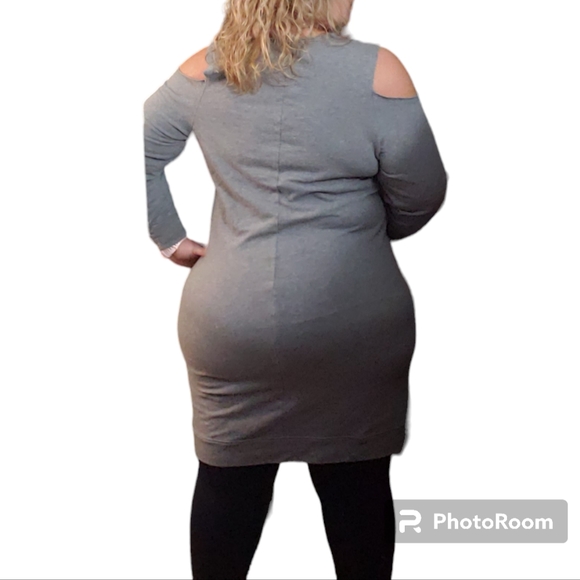 Torrid Gray Cold Shoulder Knit Sweater Mini Dress - Picture 3 of 6